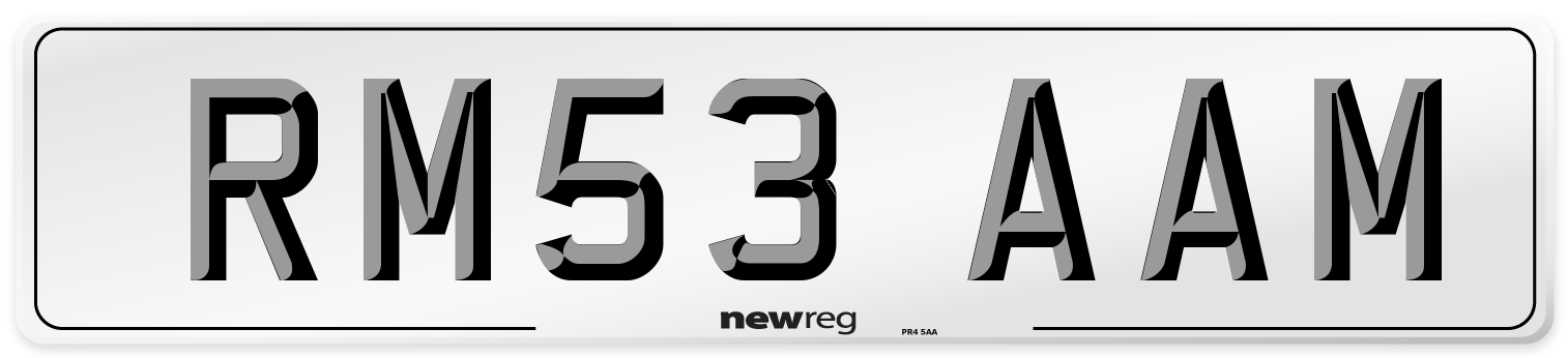 RM53 AAM Number Plate from New Reg